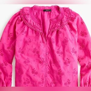 J.Crew Button Front Eyelet Peasant Top Crisp Begonia Size Medium